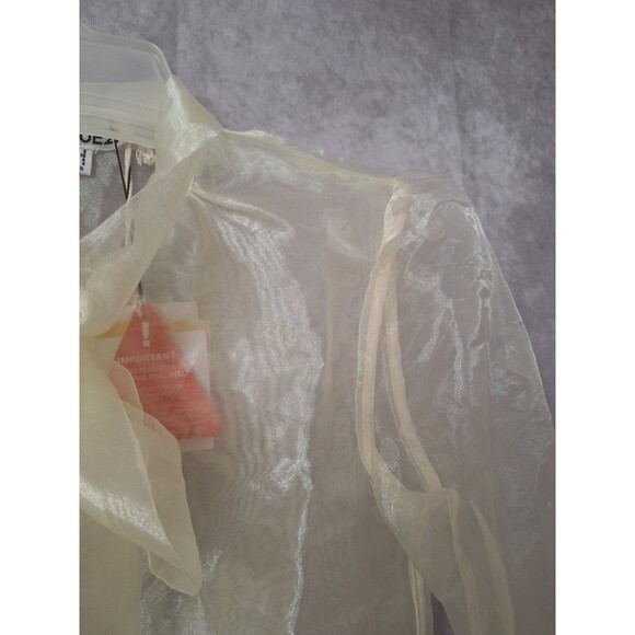 Unique 21 Pussybow Sheer Organza Blouse Sz 4 Button Up Long Sleeve Coquette - Picture 10 of 15
